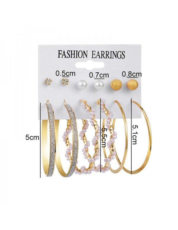Jewels Galaxy Gold Plated Contemporary Studs and Hoop Earrings Set of 6