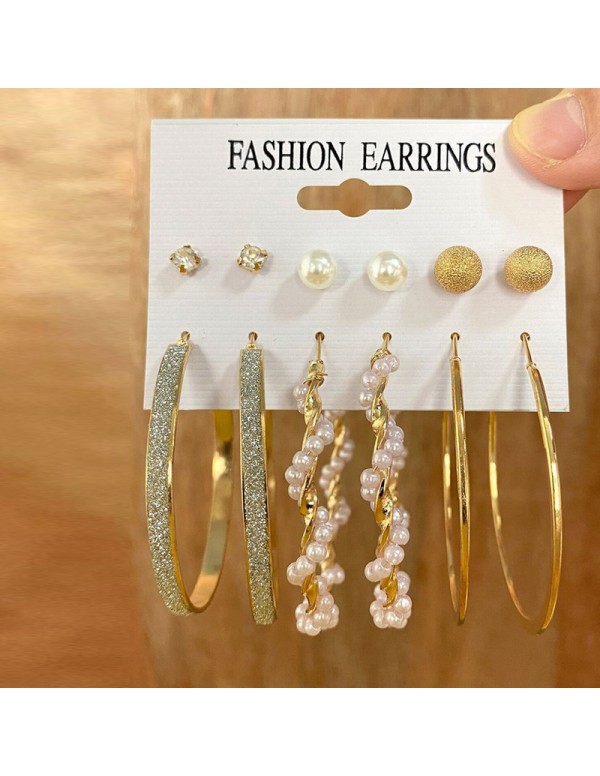 Jewels Galaxy Gold Plated Contemporary Studs and Hoop Earrings Set of 6