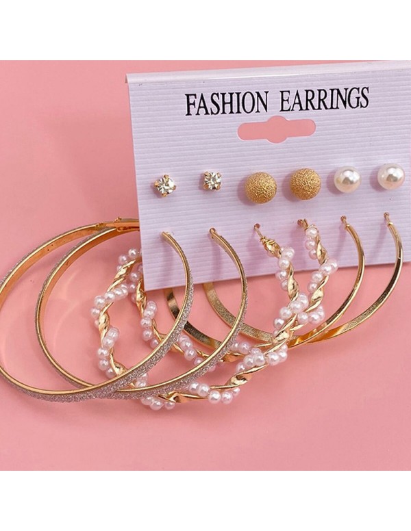 Jewels Galaxy Gold Plated Contemporary Studs and Hoop Earrings Set of 6