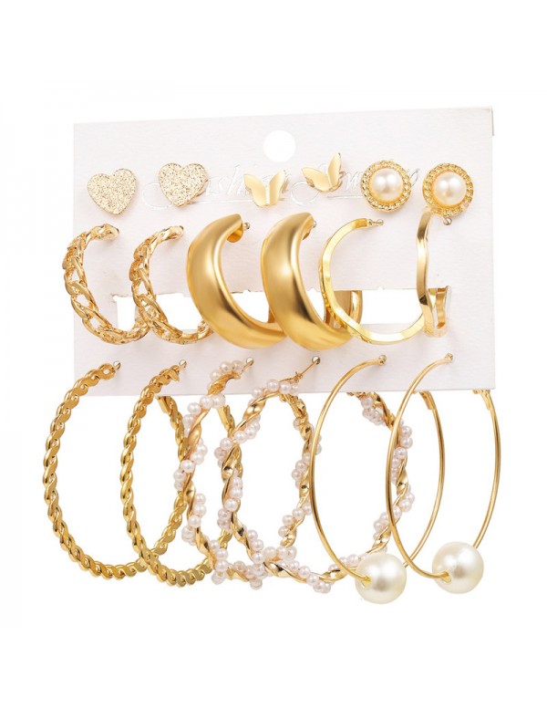 Jewels Galaxy Gold Plated Contemporary Studs and Hoop Earrings Set of 9