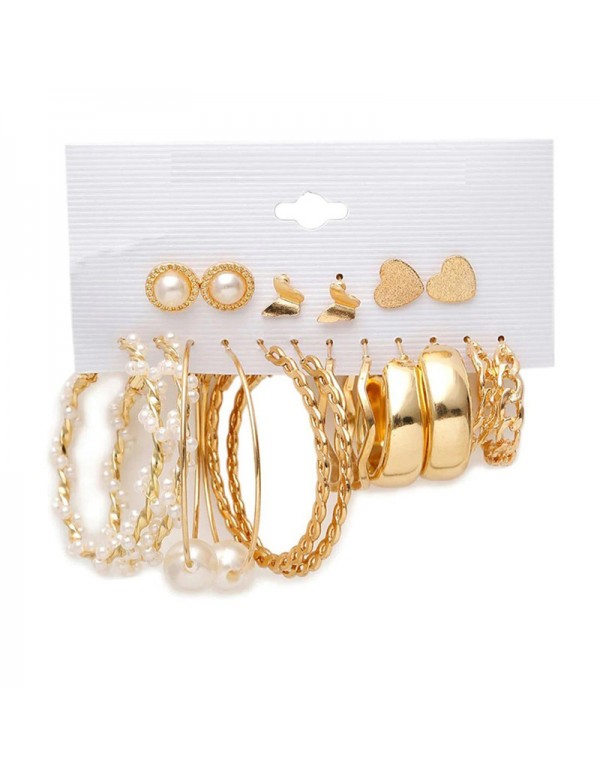 Jewels Galaxy Gold Plated Contemporary Studs and Hoop Earrings Set of 9