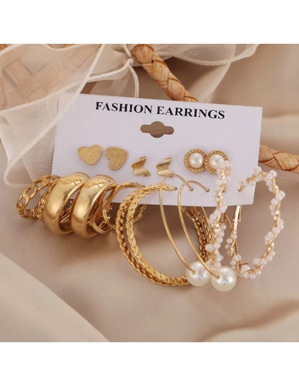 Jewels Galaxy Gold Plated Contemporary Studs and Hoop Earrings Set of 9