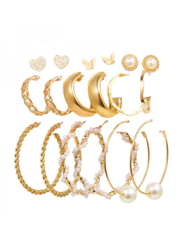 Jewels Galaxy Gold Plated Contemporary Studs and Hoop Earrings Set of 9