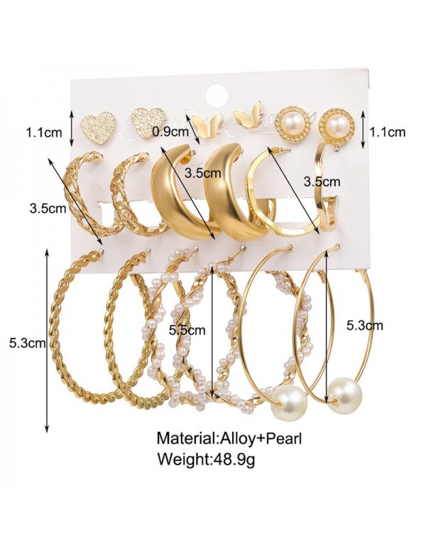 Jewels Galaxy Gold Plated Contemporary Studs and Hoop Earrings Set of 9