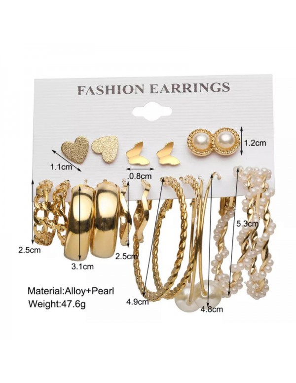 Jewels Galaxy Gold Plated Contemporary Studs and Hoop Earrings Set of 9