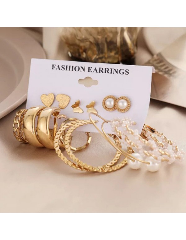 Jewels Galaxy Gold Plated Contemporary Studs and Hoop Earrings Set of 9