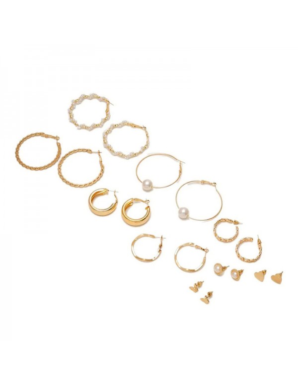 Jewels Galaxy Gold Plated Contemporary Studs and Hoop Earrings Set of 9