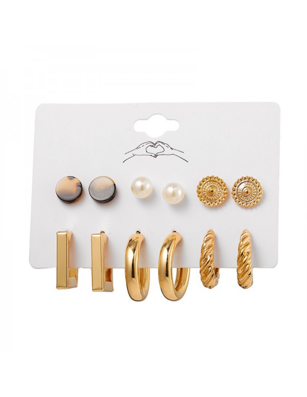 Jewels Galaxy Gold Plated Contemporary Studs and Hoop Earrings Set of 9