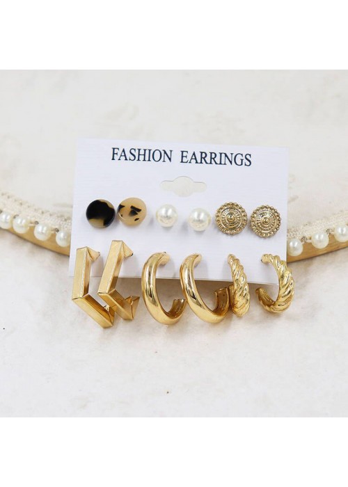 Jewels Galaxy Gold Plated Contemporary Studs and Hoop Earrings Set of 9