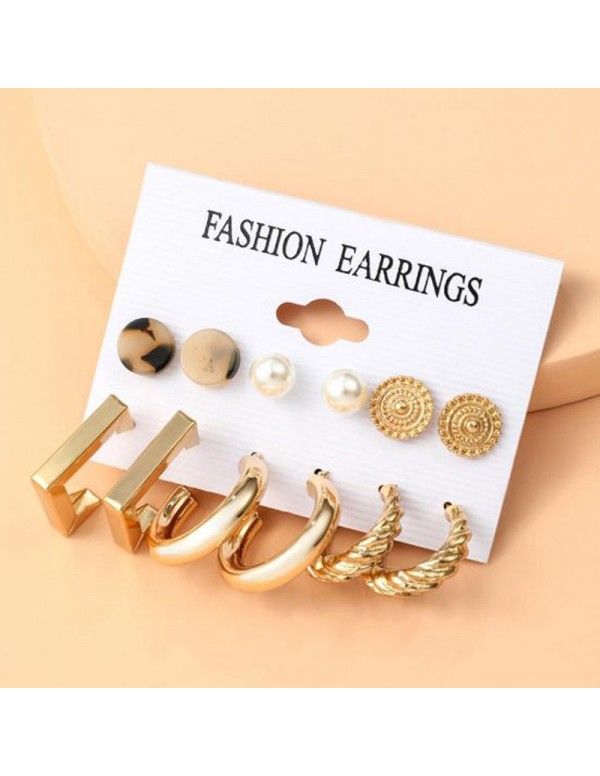 Jewels Galaxy Gold Plated Contemporary Studs and Hoop Earrings Set of 9