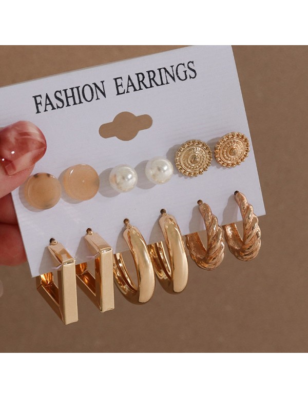 Jewels Galaxy Gold Plated Contemporary Studs and Hoop Earrings Set of 9