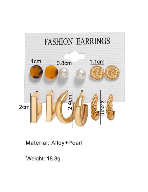 Jewels Galaxy Gold Plated Contemporary Studs and Hoop Earrings Set of 9