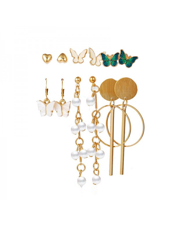 Jewels Galaxy Gold Plated Butterfly inspired Contemporary Studs and Drop Earrings Set of 6