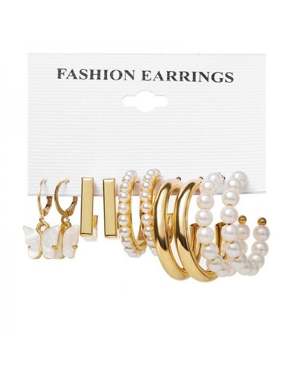 Jewels Galaxy Gold Plated Contemporary Drop and Hoop Earrings Set of 5