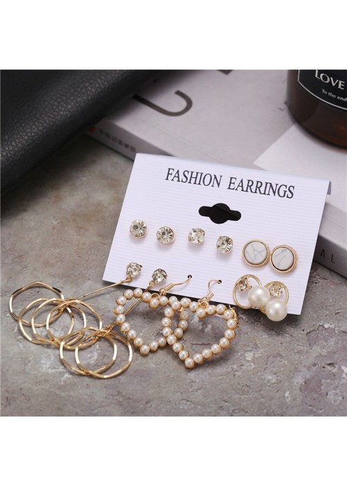 Jewels Galaxy Gold Plated White Studs and Drop Earrings Set of 6