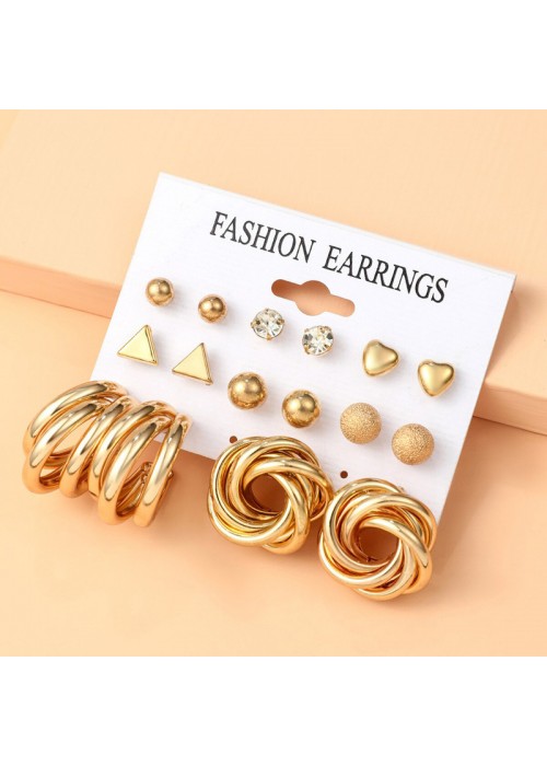 Jewels Galaxy Gold Plated Contemporary Studs and Hoop Earrings Set of 8