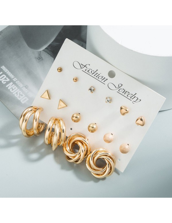Jewels Galaxy Gold Plated Contemporary Studs and Hoop Earrings Set of 8