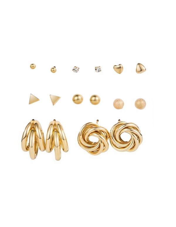 Jewels Galaxy Gold Plated Contemporary Studs and Hoop Earrings Set of 8