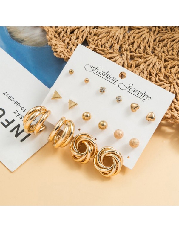 Jewels Galaxy Gold Plated Contemporary Studs and Hoop Earrings Set of 8