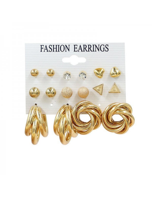 Jewels Galaxy Gold Plated Contemporary Studs and Hoop Earrings Set of 8