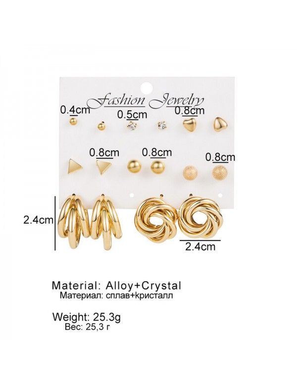 Jewels Galaxy Gold Plated Contemporary Studs and Hoop Earrings Set of 8