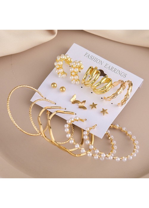 Jewels Galaxy Gold Plated Contemporary Studs and Hoop Earrings Set of 9