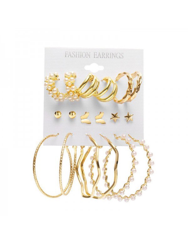 Jewels Galaxy Gold Plated Contemporary Studs and Hoop Earrings Set of 9