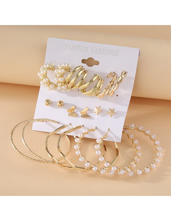 Jewels Galaxy Gold Plated Contemporary Studs and Hoop Earrings Set of 9