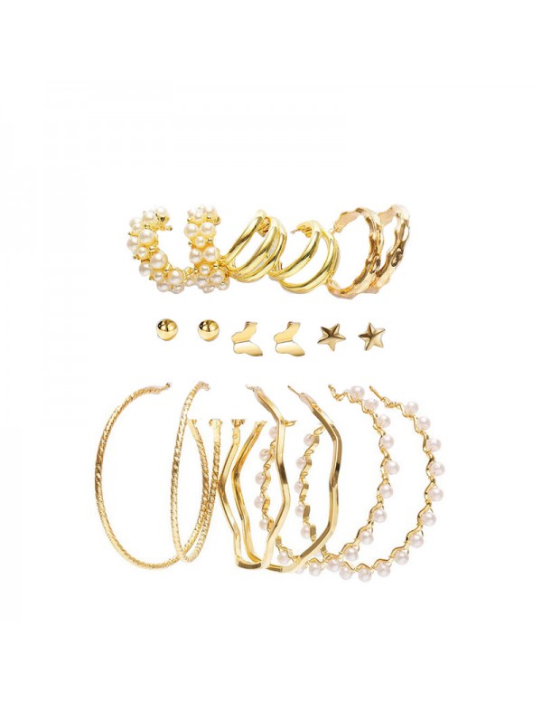 Jewels Galaxy Gold Plated Contemporary Studs and Hoop Earrings Set of 9