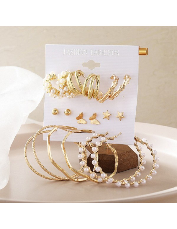 Jewels Galaxy Gold Plated Contemporary Studs and Hoop Earrings Set of 9