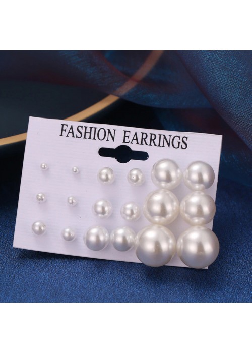 Jewels Galaxy White Silver Plated Stud Earrings Set of 9