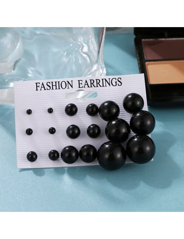 Jewels Galaxy Black Silver Plated Stud Earrings Set of 9