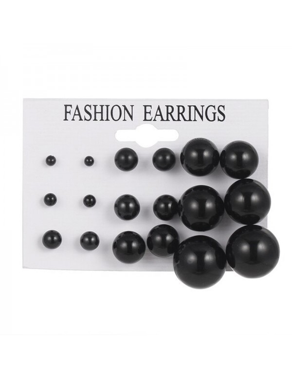 Jewels Galaxy Black Silver Plated Stud Earrings Set of 9