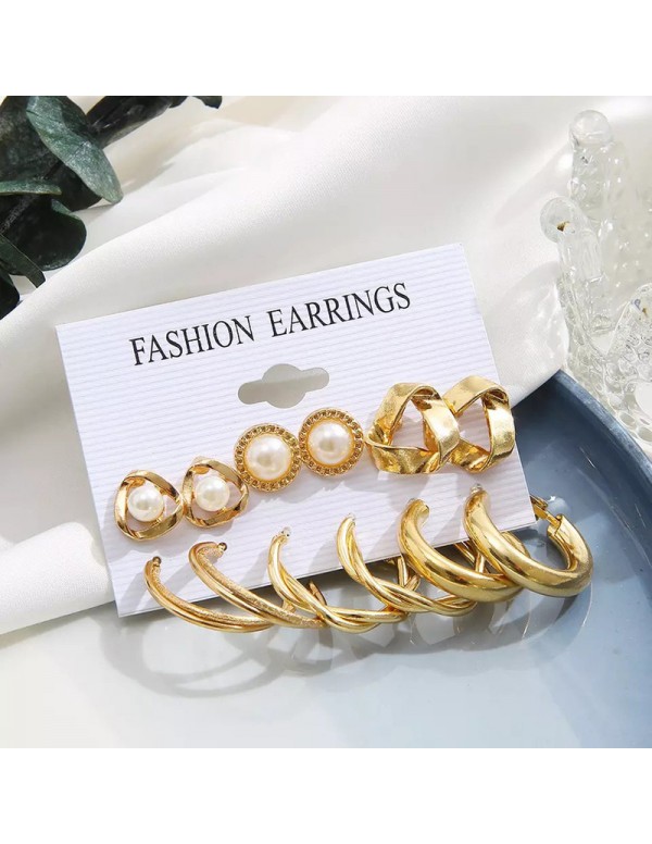 Jewels Galaxy Gold Plated Contemporary Studs and Hoop Earrings Set of 6