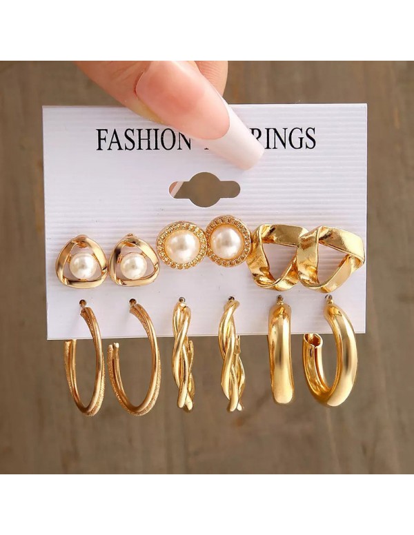 Jewels Galaxy Gold Plated Contemporary Studs and Hoop Earrings Set of 6