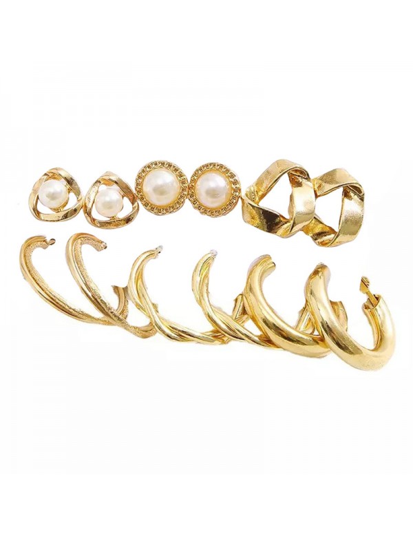 Jewels Galaxy Gold Plated Contemporary Studs and Hoop Earrings Set of 6