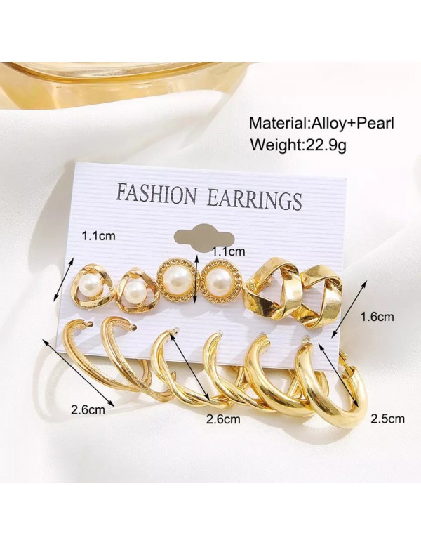 Jewels Galaxy Gold Plated Contemporary Studs and Hoop Earrings Set of 6