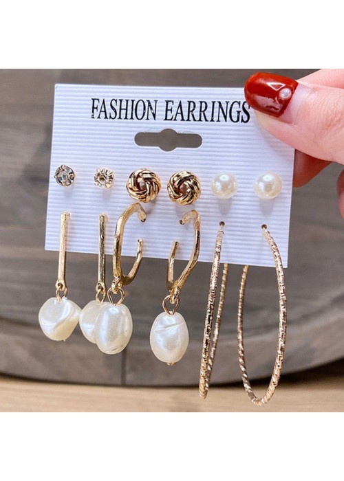 Jewels Galaxy Gold Plated Gold-Toned White Studs, Hoops and Drop Earrings Set of 6