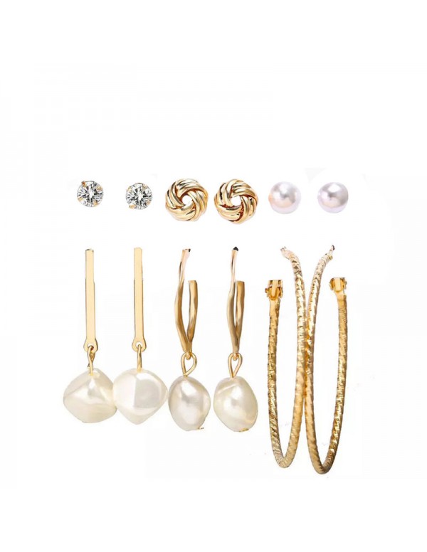 Jewels Galaxy Gold Plated Gold-Toned White Studs, Hoops and Drop Earrings Set of 6