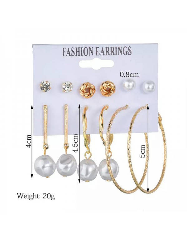 Jewels Galaxy Gold Plated Gold-Toned White Studs, Hoops and Drop Earrings Set of 6