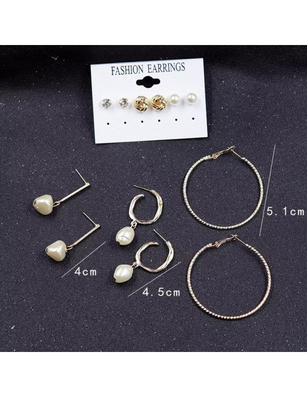 Jewels Galaxy Gold Plated Gold-Toned White Studs, Hoops and Drop Earrings Set of 6