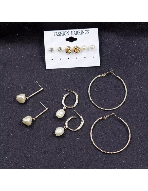 Jewels Galaxy Gold Plated Gold-Toned White Studs, Hoops and Drop Earrings Set of 6