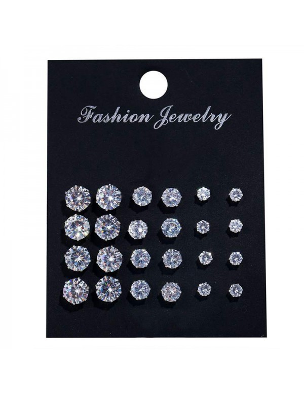 Jewels Galaxy Silver Plated Set of 12 Stud Earrings Combo in 3 different Sizes For Women and Girls