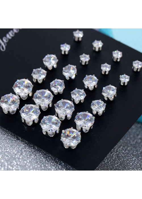 Jewels Galaxy Silver Plated Set of 12 Stud Earrings Combo in 3 different Sizes For Women and Girls