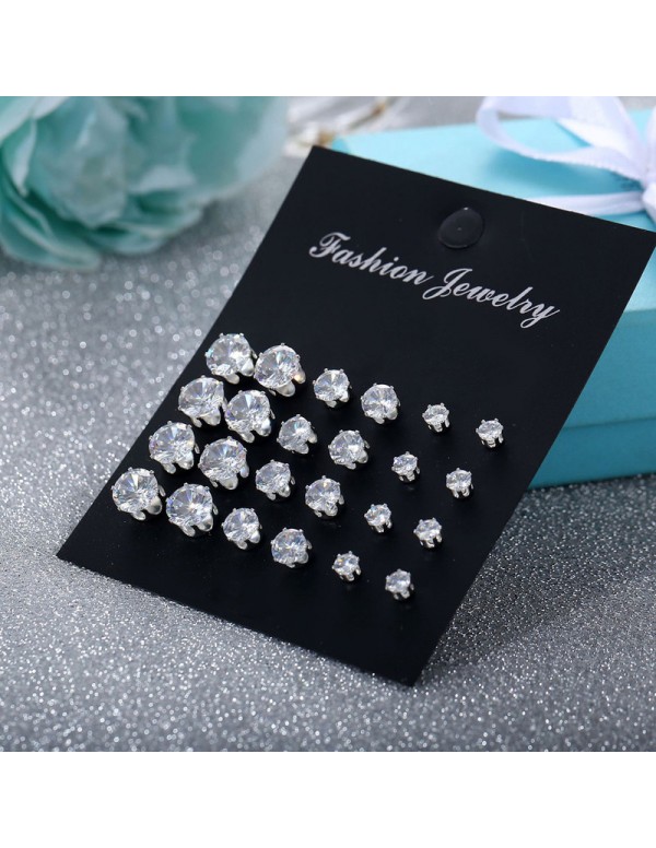 Jewels Galaxy Silver Plated Set of 12 Stud Earrings Combo in 3 different Sizes For Women and Girls