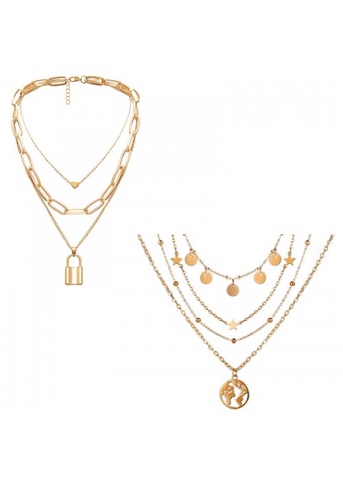 Jewels Galaxy Jewellery For Women Gold-Plated Layered Necklace-Set Of 2