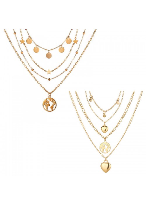 Jewels Galaxy Jewellery For Women Gold-Plated Layered Necklace-Set Of 2