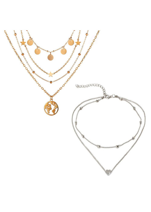 Jewels Galaxy Jewellery For Women Gold and Silver-Plated Layered Necklace-Set Of 2