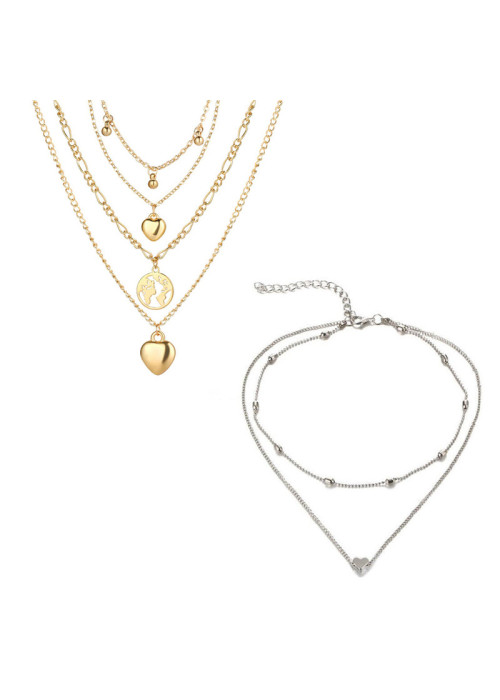 Jewels Galaxy Jewellery For Women Gold and Silver-Plated Layered Necklace-Set Of 2