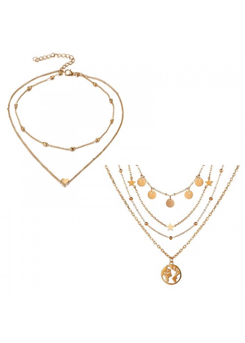 Jewels Galaxy Jewellery For Women Gold-Plated Layered Necklace-Set Of 2